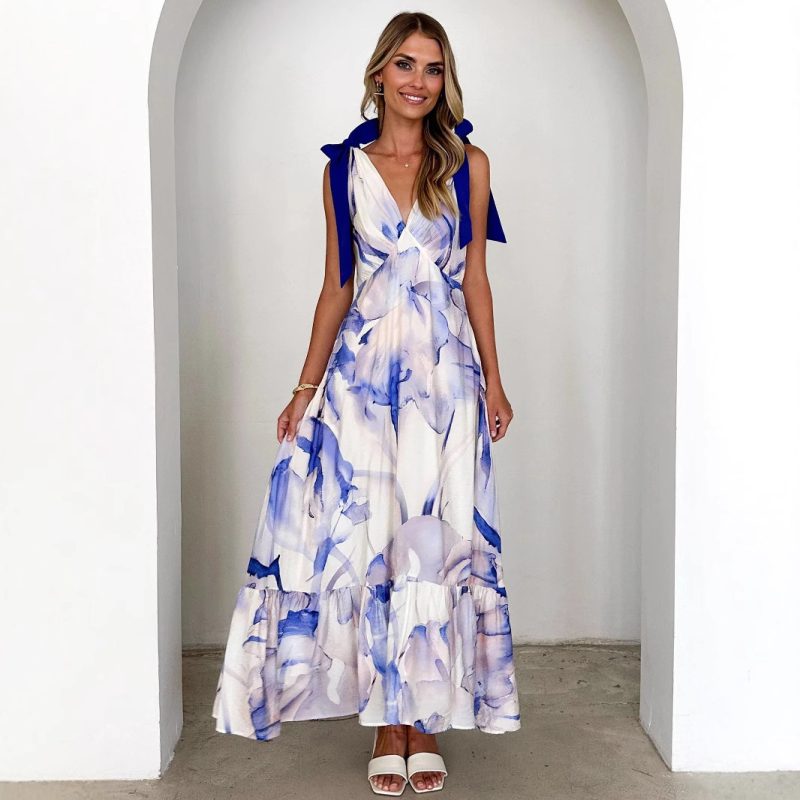 Summer Maxi Dress V-Neck Sleeveless Print - Image 2