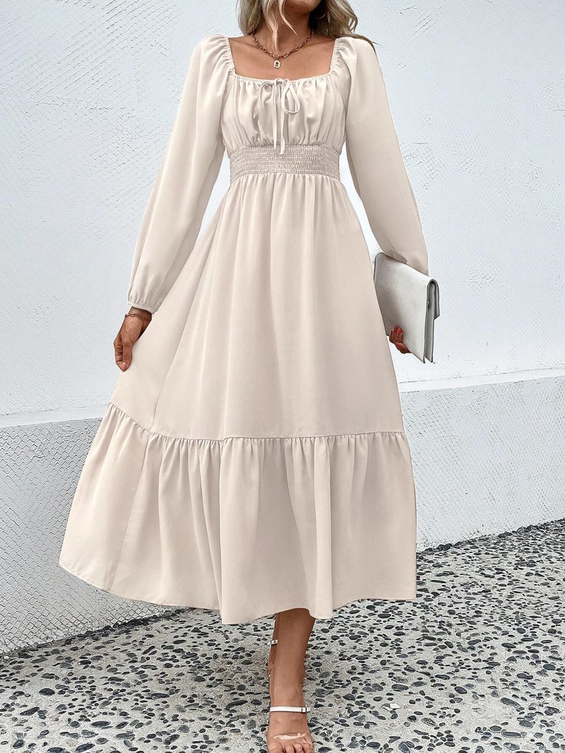 Square Neck Waist-Tight Long Sleeve Maxi Dress - Image 2