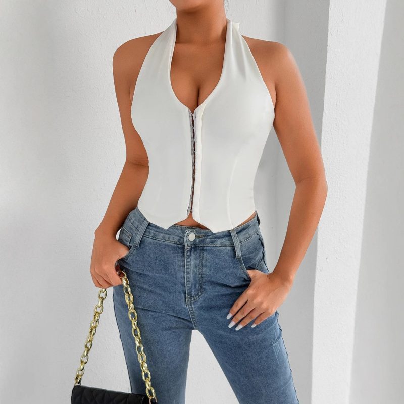 Sexy Backless V-Neck Halter Cropped Top Women