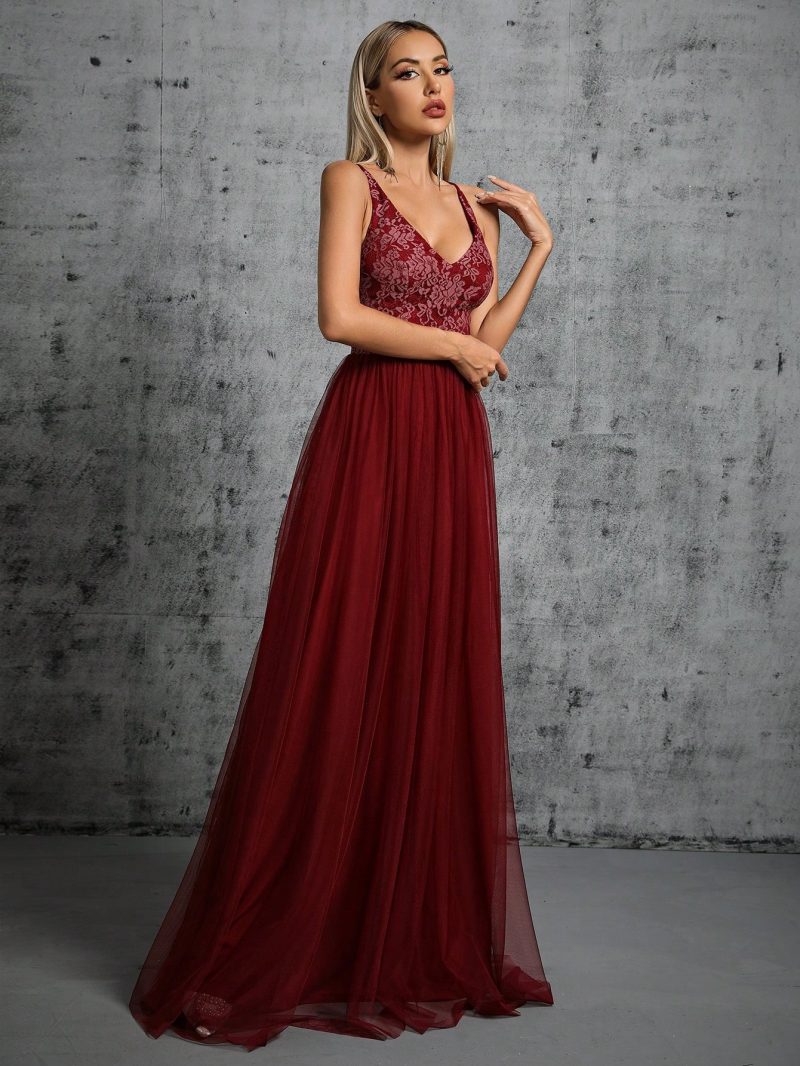 Elegant V-Neck Suspender A-Line Evening Dress - Image 4