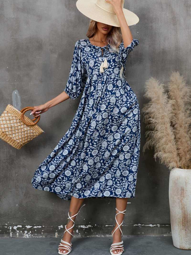 Bohemian V-Neck Half Sleeve Rayon Dress - Image 3