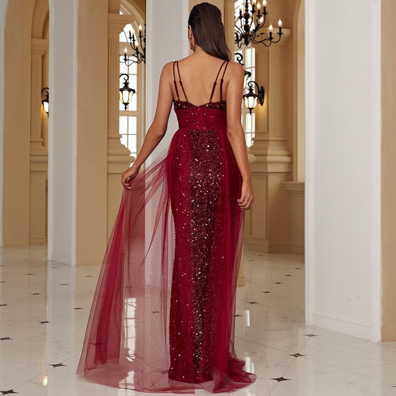 Elegant Sleeveless Sequined Lace Backless Maxi Dress - Image 3