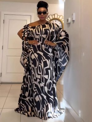 Printed Lace-Up One Shoulder Straight Maxi Dress