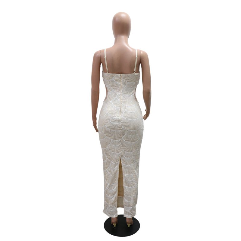 Sparkling Sequin Bead Sling Split Dinner Dress - Image 4