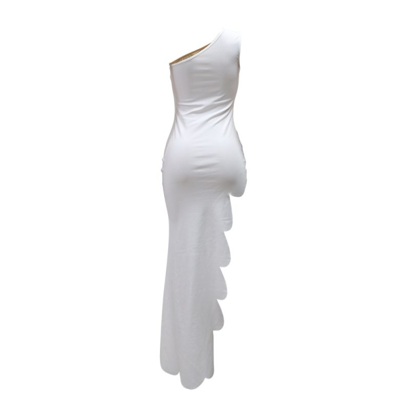 Asymmetric Rhinestone Hip Wrap Solid Dress - Image 4