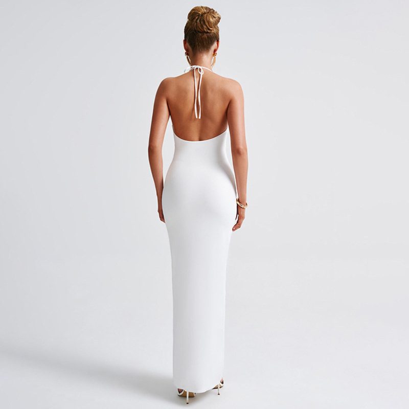 Backless Slit Pleated Slim Fit Sling Dress - Image 4