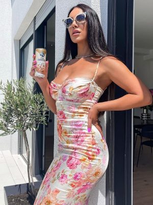 Summer Printed Slim Fit Backless Sling Dress