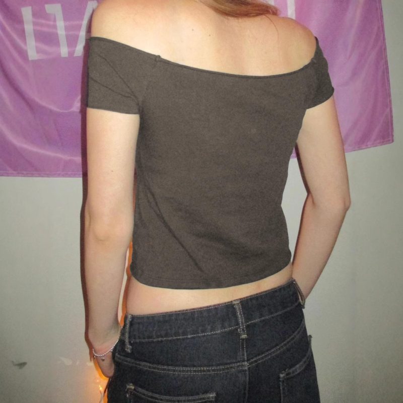 Sexy Fitted Off-Shoulder Wings Print Cropped T-Shirt - Image 3