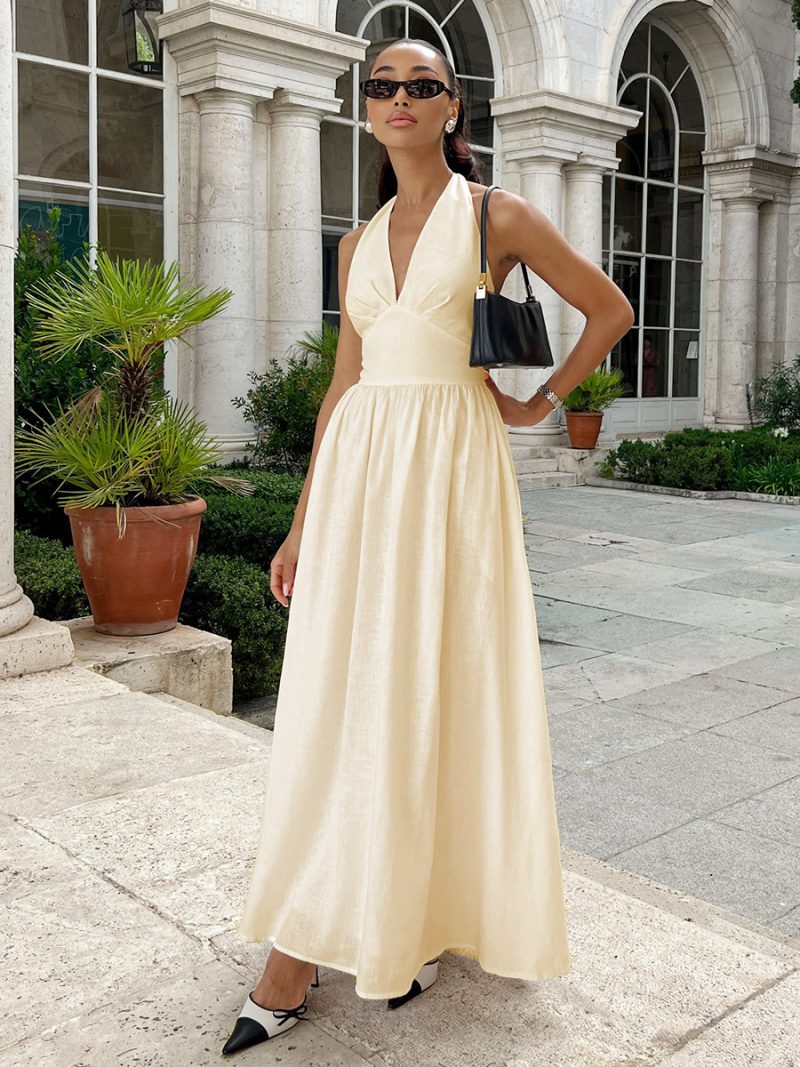 Cotton Maxi V-Neck Lace-Up Swing Dress - Image 4