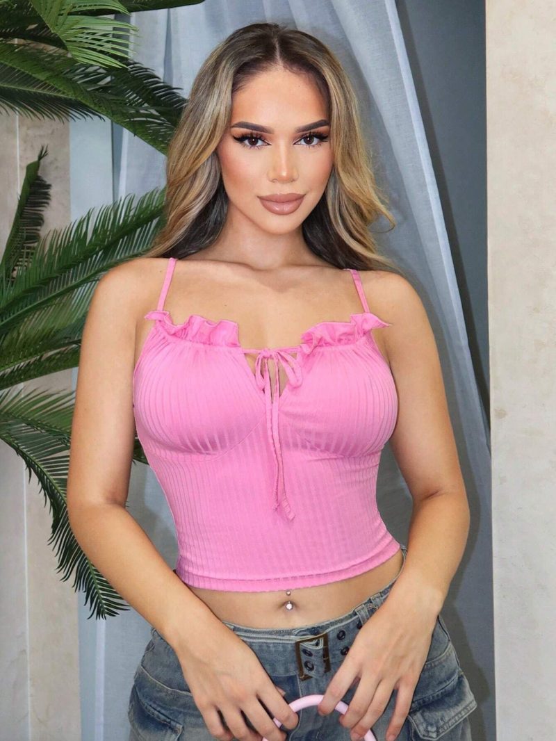 Women’s Drawstring Camisole Wooden Ear Tube Top - Image 3