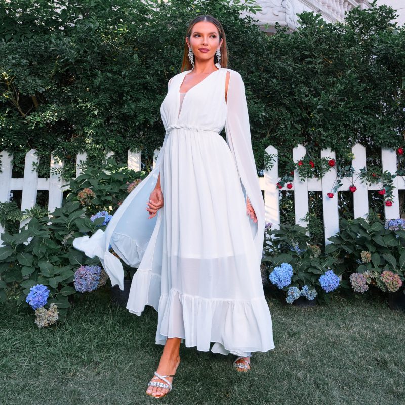 Elegant V-Neck Long Sleeve Bohemian Swing Dress - Image 4