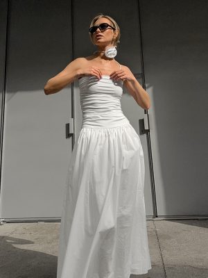 Elegant White Off-Shoulder Floral Slimming Dress