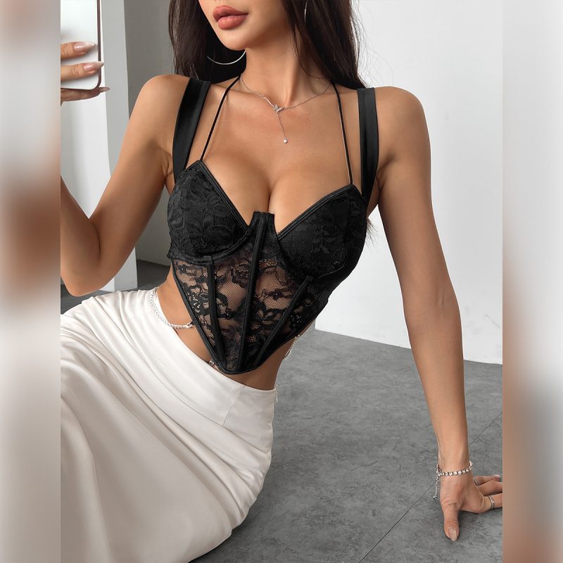 Solid Color Boning Corset Push-Up Cropped Top - Image 4