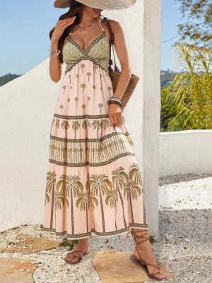 Bohemian Beaded Halter Backless Beach Vacation Dress