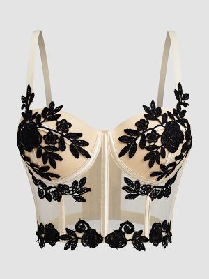 Slim Fit Lace Embroidered Floral Mesh Corset