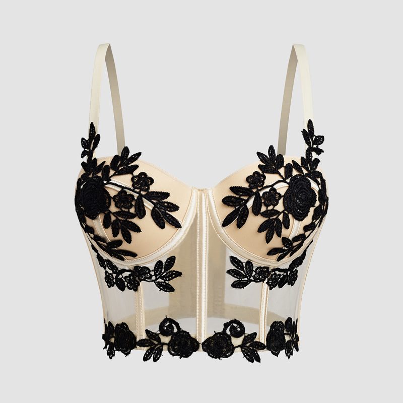 Slim Fit Lace Embroidered Floral Mesh Corset