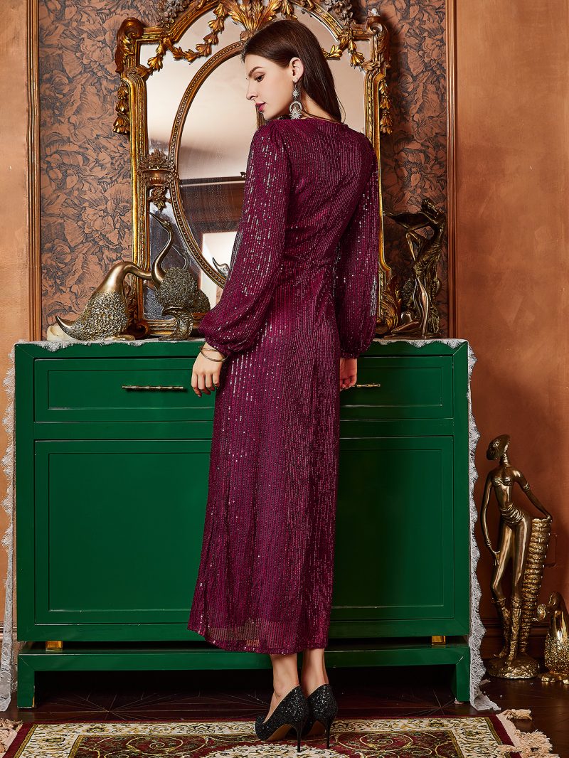 Elegant V-Neck Sequined Slim Summer Cocktail Dress - Image 3