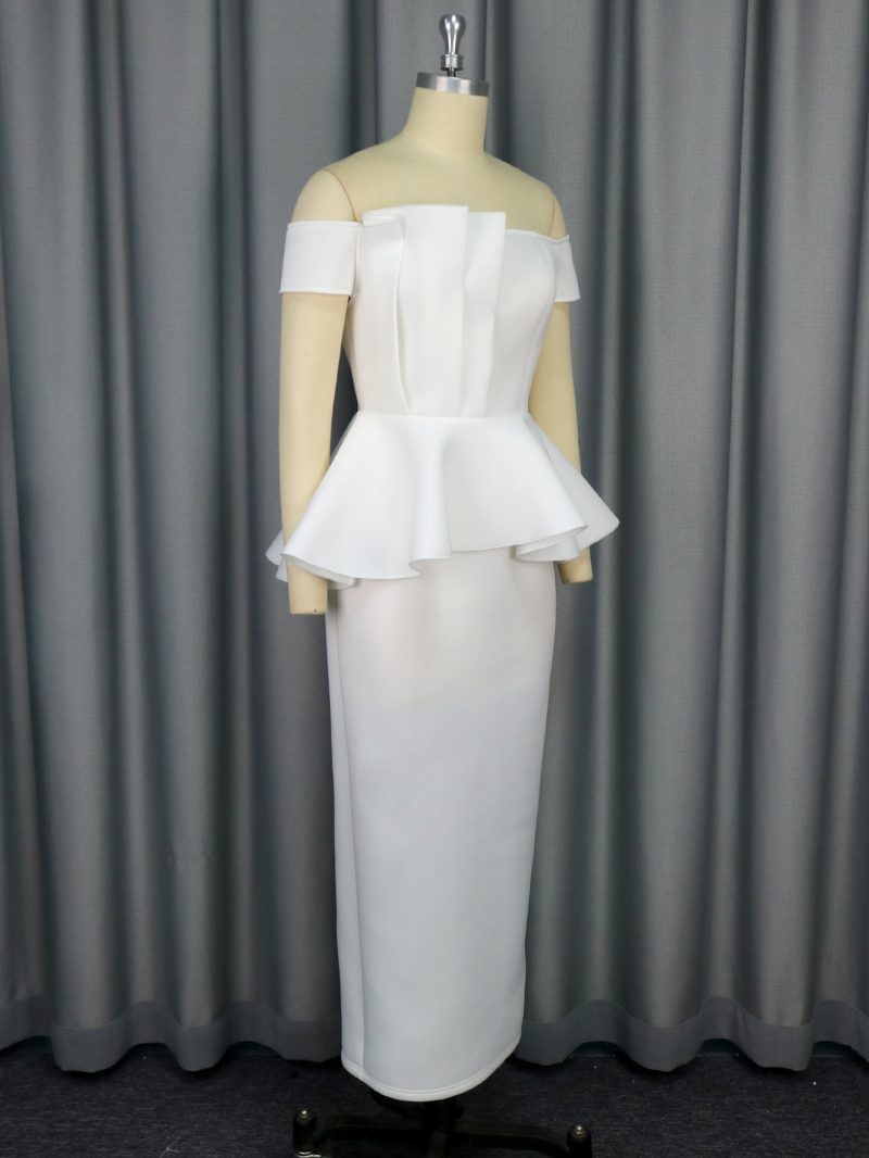 Elegant White Ruffled Tube Top Bridesmaid Dress - Image 4