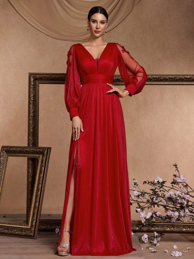 Sexy Long Sleeve V-Neck Evening Cocktail Dress - Image 2