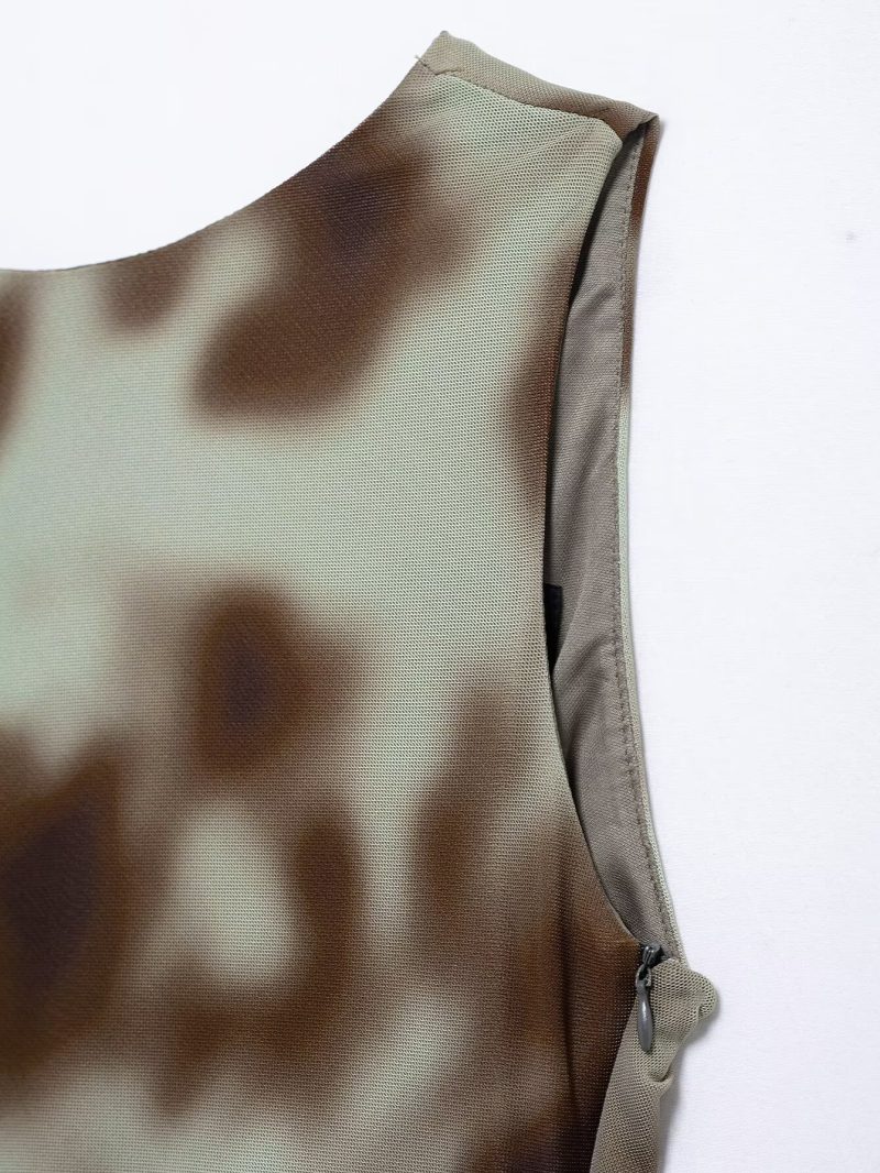 Pleated Print Sleeveless Round Neck Midi Dress - Image 4