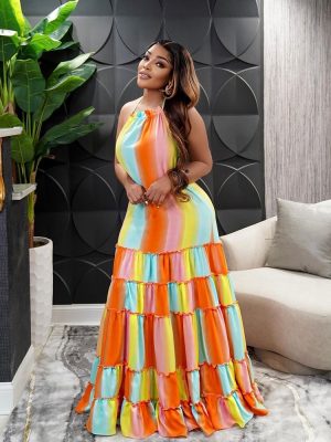 Printed Halterneck Loose Backless Summer Dress