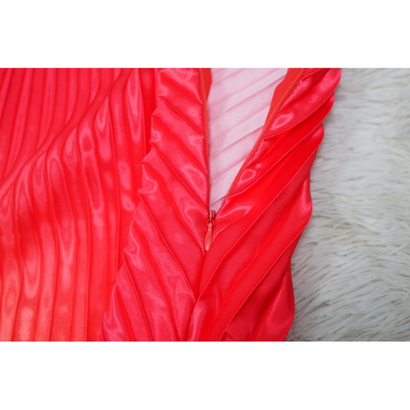 Artificial Silk Printed Diagonal Collar Pleated Dress - Image 4