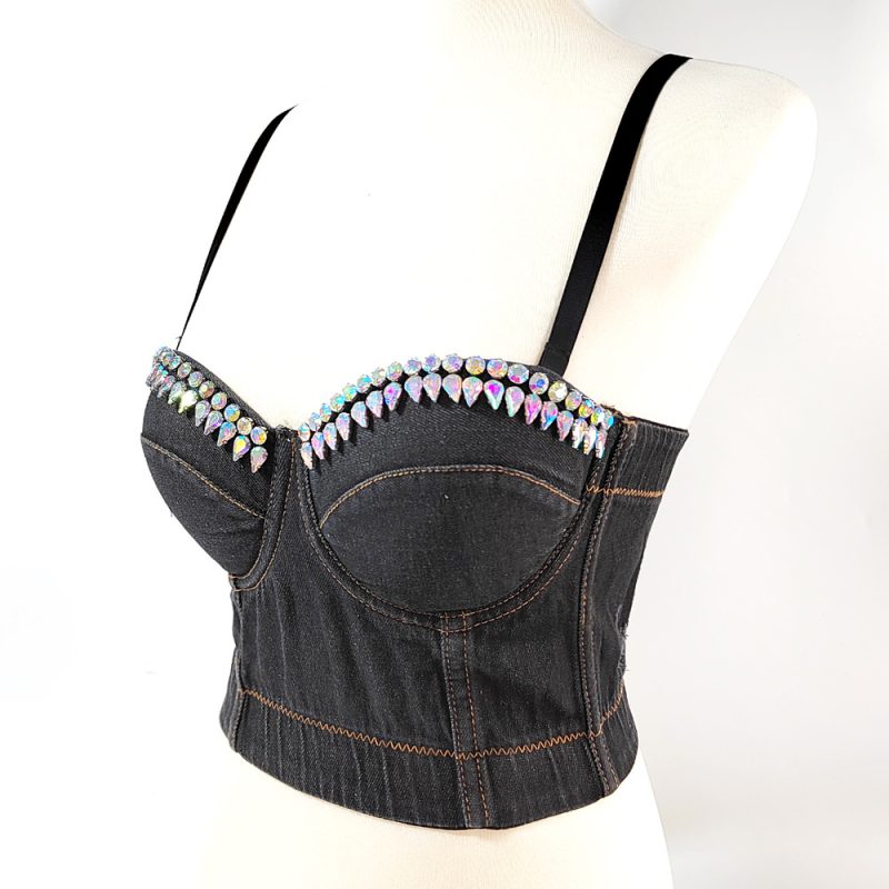 Dark Denim Spaghetti Strap Slim Diamond Top - Image 3