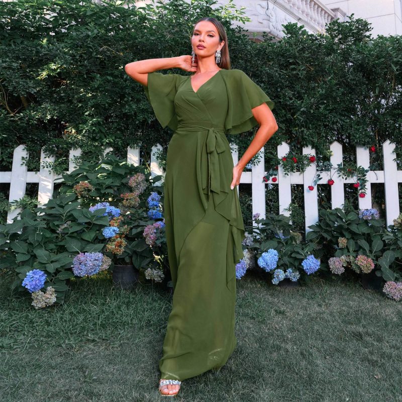 Elegant V-Neck Waist-Controlled Bohemian Swing Dress - Image 4