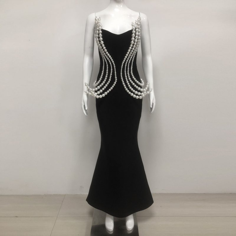 Retro Pearl Bandage Tube Top Maxi Dress - Image 2