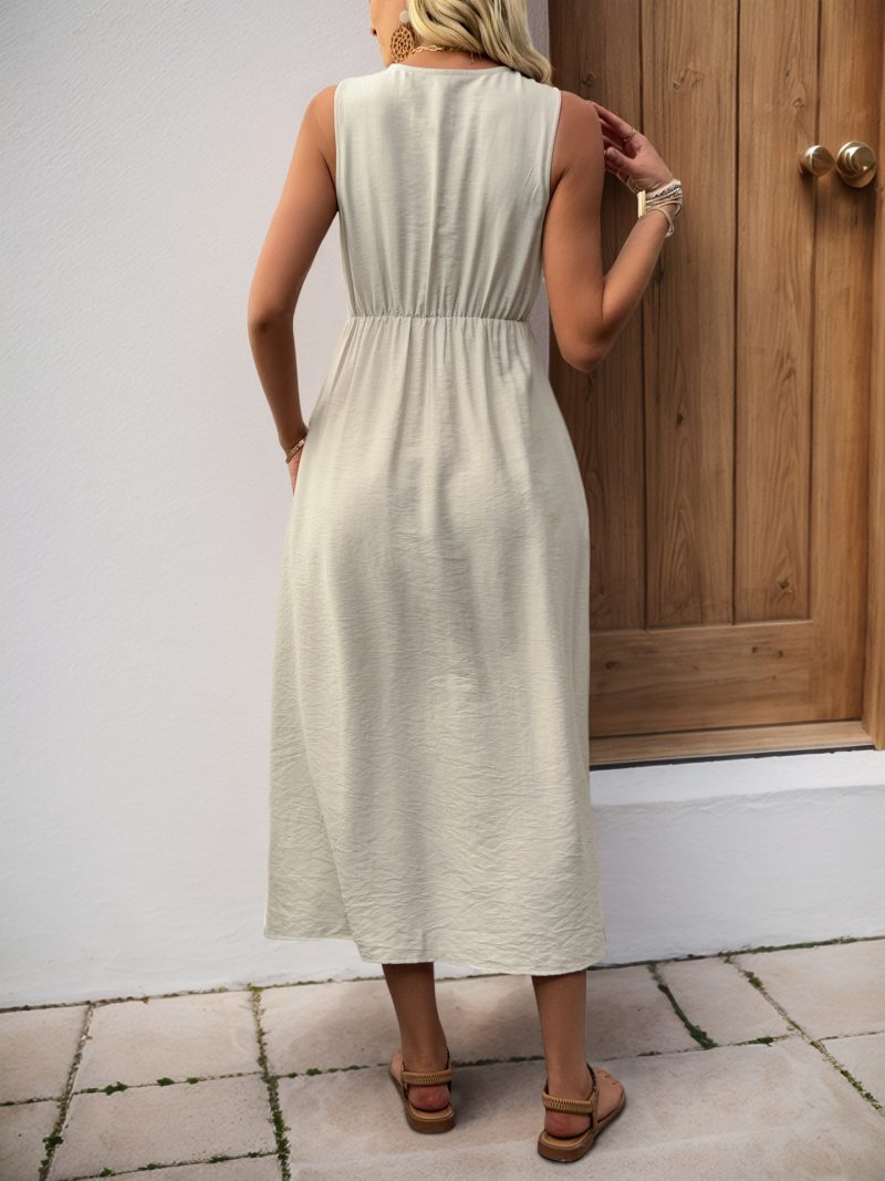 Lace Pleated Sleeveless V-Neck High Waist Dress - Image 4