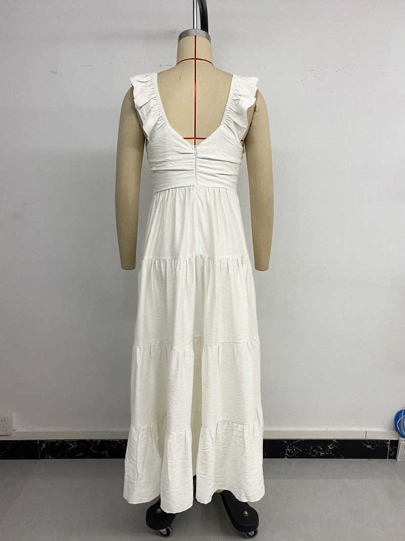 Simple Sleeveless V-Neck White Vacation Dress - Image 4
