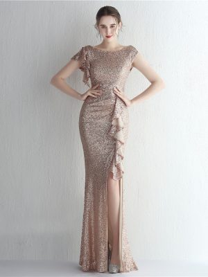 Sequined Split Long Fishtail Cocktail Dress