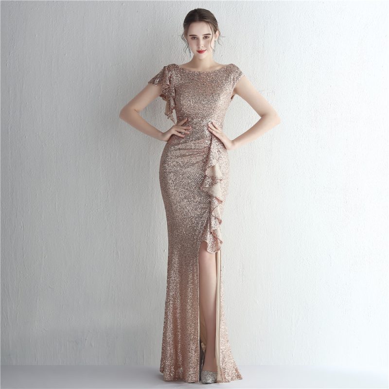 Sequined Split Long Fishtail Cocktail Dress