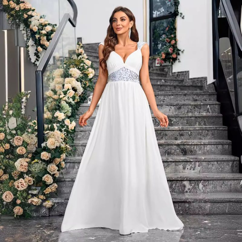 Solid Color Sequin V-Neck Backless Dress