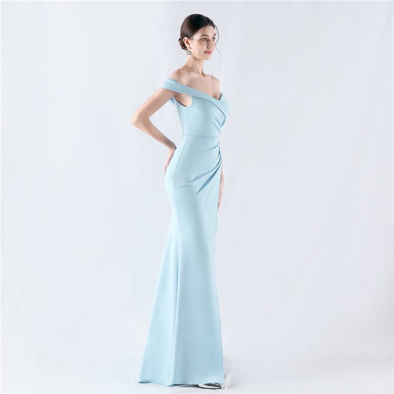 Classic Off-Shoulder Satin Fishtail Evening Dress - Image 4