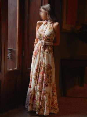 Retro French Floral Sleeveless Collared Maxi Dress