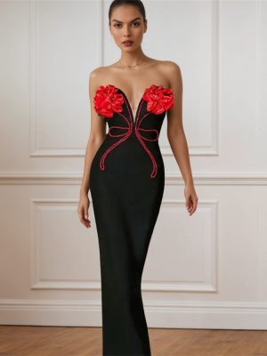 Sexy Floral Rhinestone Tube Bandage Maxi Dress