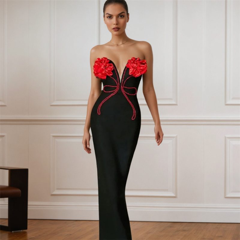 Sexy Floral Rhinestone Tube Bandage Maxi Dress
