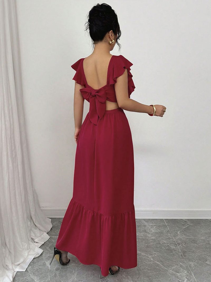 Sexy Red Backless Slit Slim Fit Summer Dress - Image 4