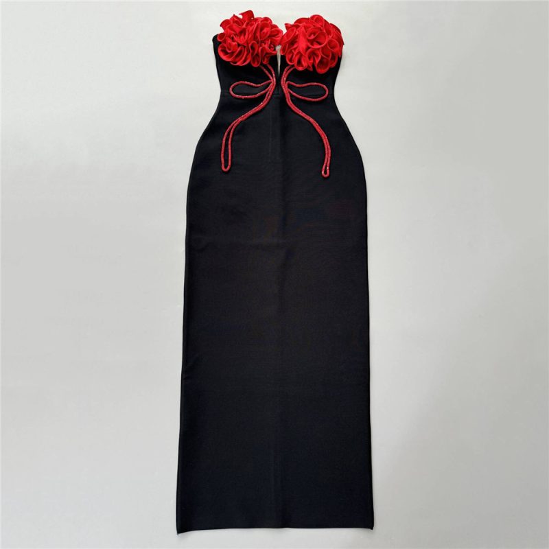 Sexy Floral Rhinestone Tube Bandage Maxi Dress - Image 3