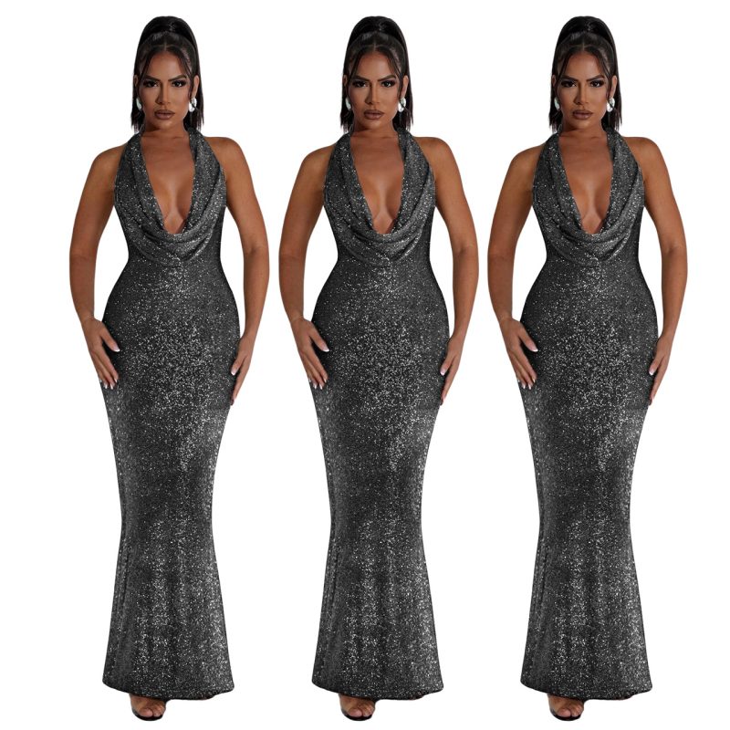 Easy Swing Collar Lace-Up Low Cut Y2K Party Dress - Image 2