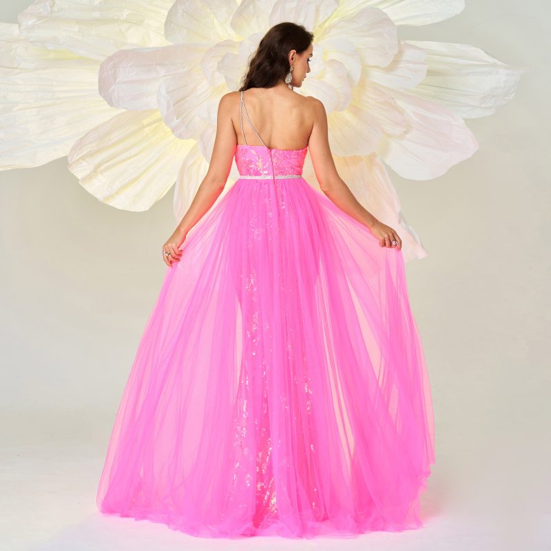 High-End One Shoulder Sequin Gauze Dress - Image 2