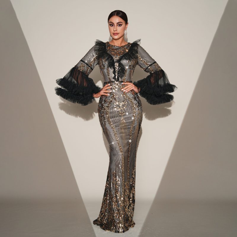 High-End Long Sleeve Sequin Fishtail Dress