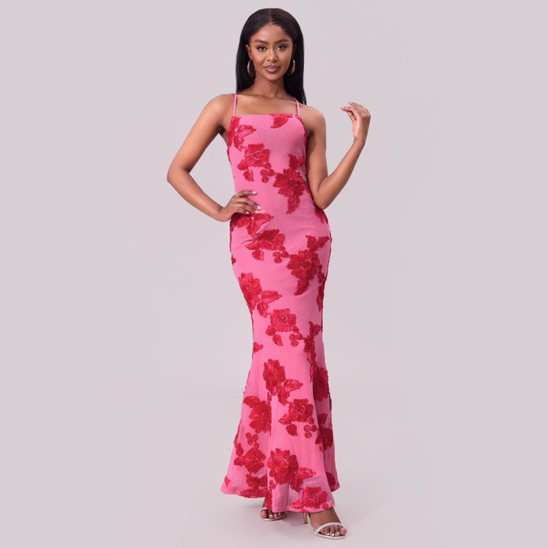 Sexy Suspenders Sheath Floral Plate Summer Dress