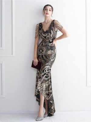 Elegant Beaded Large Swing Long Fishtail Dress