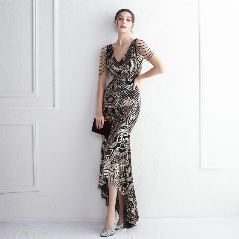 Elegant Beaded Large Swing Long Fishtail Dress