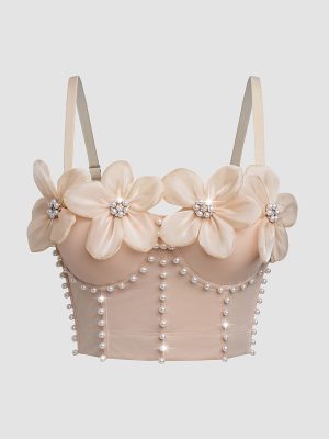 High-Grade Floral Rhinestone Boning Corset Bra