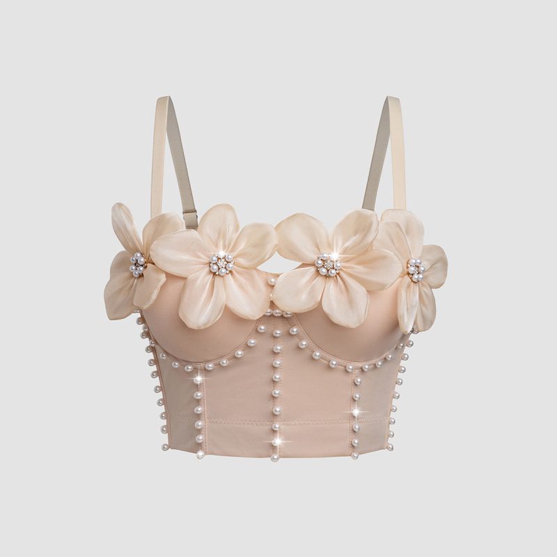 High-Grade Floral Rhinestone Boning Corset Bra