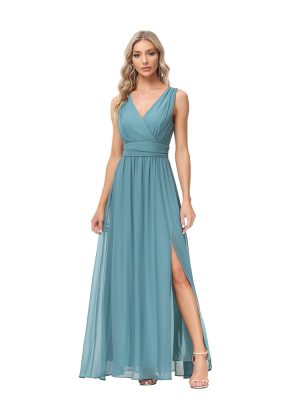 Chiffon Double V-Neck Sleeveless Maxi Dress