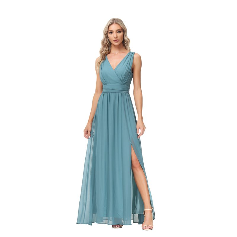Chiffon Double V-Neck Sleeveless Maxi Dress